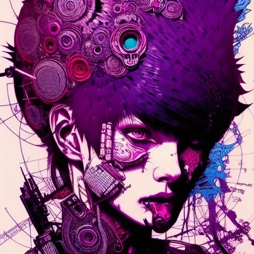 beautiful punk girl, hyper detailed, hyperdetailed, intricately detailed, illustration by <kilian eng> <Yoji Shinkawa>, purple tones,