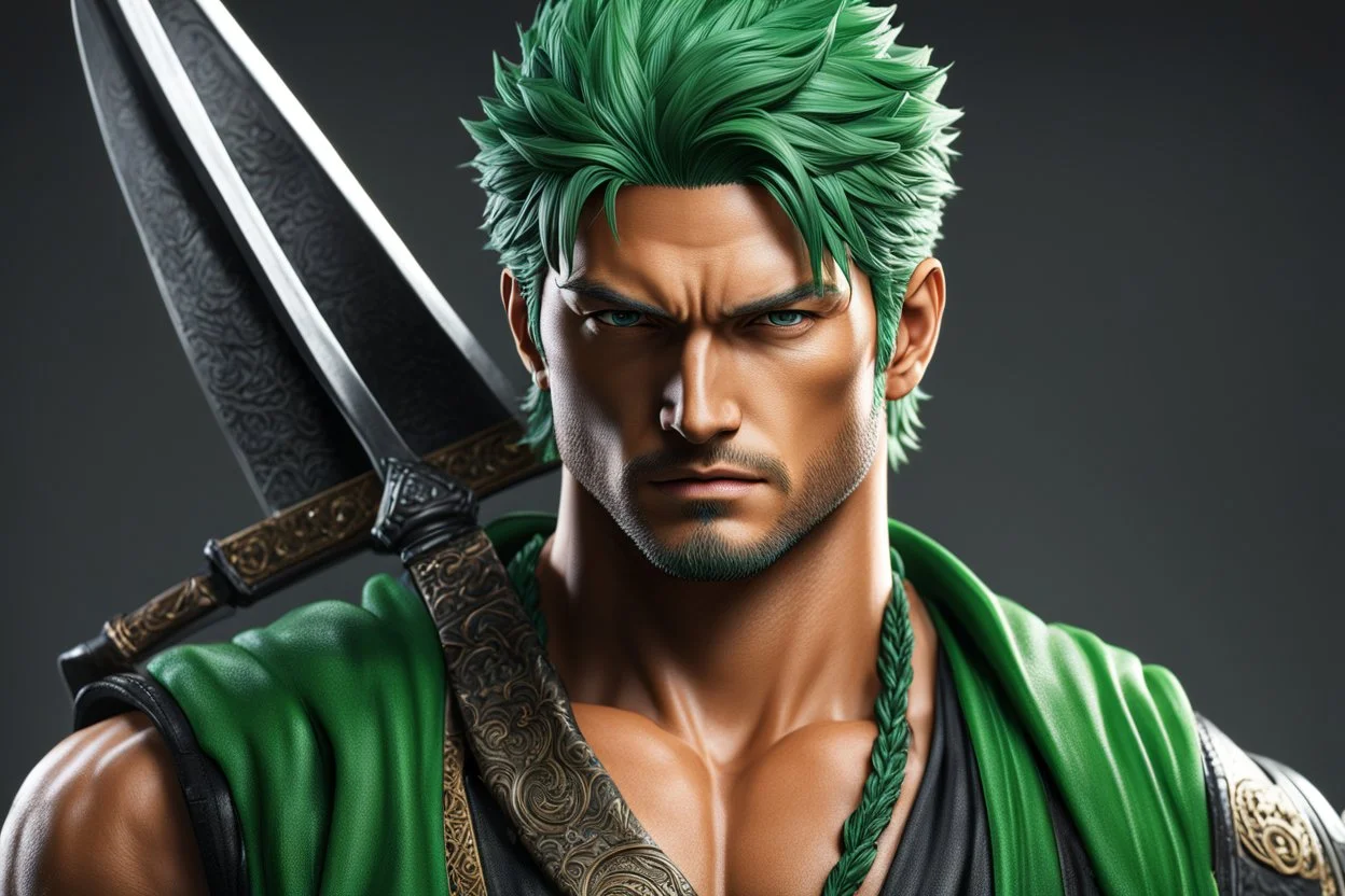 Zoro in 8k live action artstyle, Young man, dynamic pose, intricate details, highly detailed, high details, detailed portrait, masterpiece,ultra detailed, ultra quality