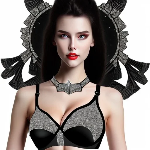 black hair lady warrior bra in diamonds with arc