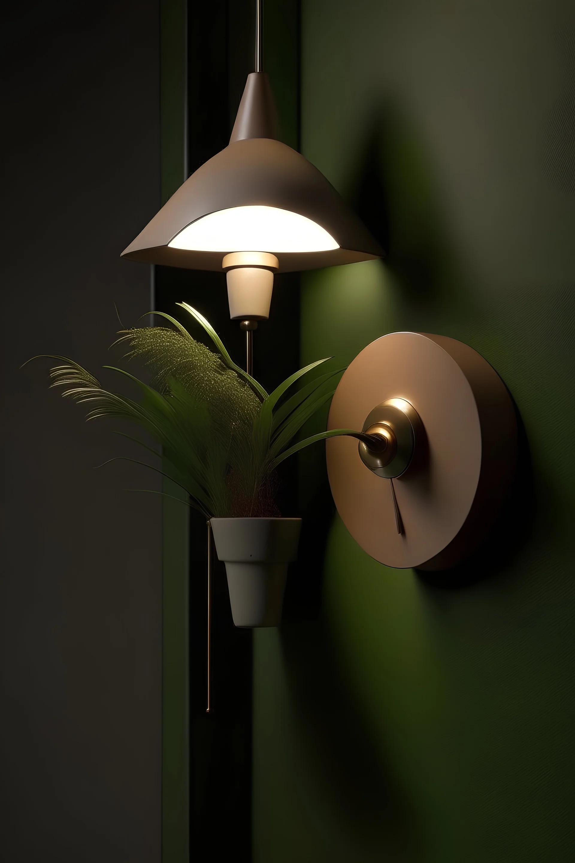 Wall lamp inspired by amaryllis , modern aesthetic , versality and khaki color scheme