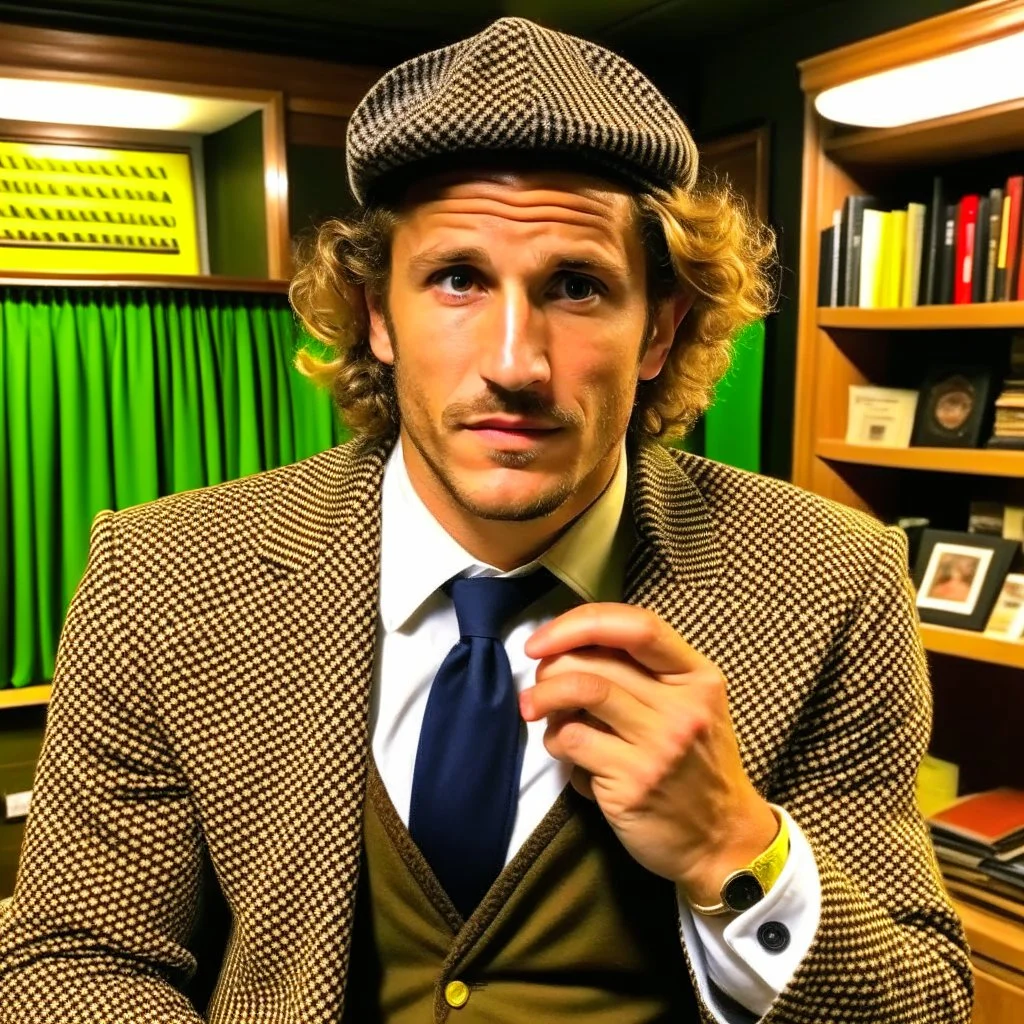 Diego Forlan Football soccer player posing. He is cosplaying a noire mistery 1940 detective.