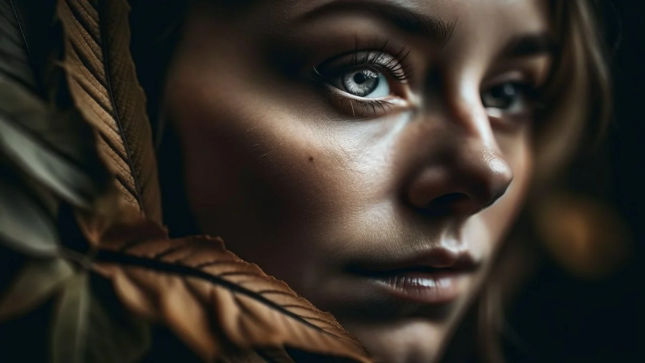 The contrast of the leaf against my skin really makes my eyes pop in this portrait 🍂 #portraitphotography #eyelash #woman #humanface