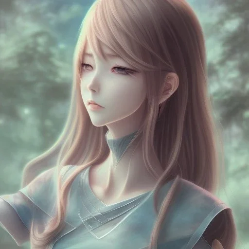 A realistic anime waifu character, water color painting