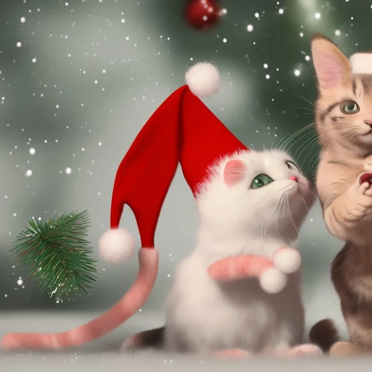 Cute cat and cute mouse celebrate christmas Merry christmas friends who celebrate