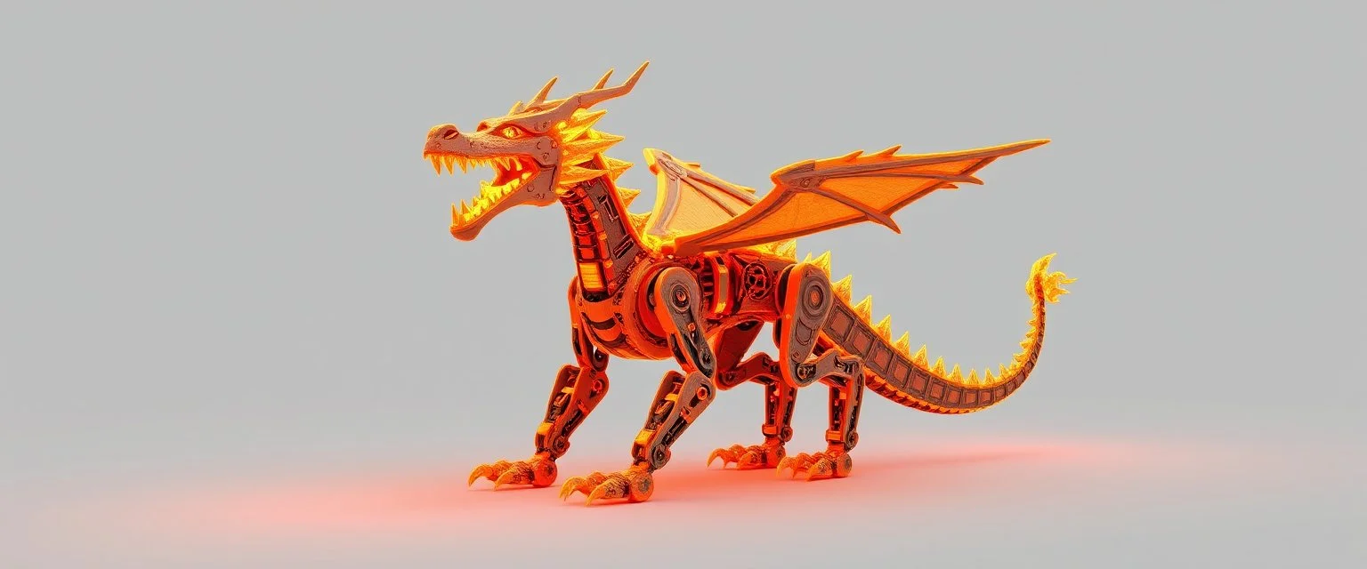 engineering blue print of the fire breathing dragon robot