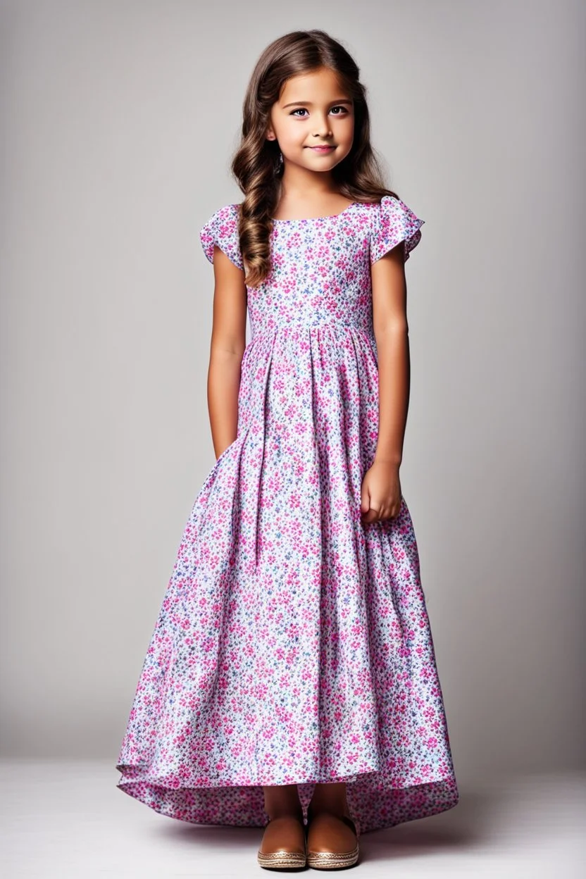 Little 8 years old girl wearing a pretty dress, standing pose