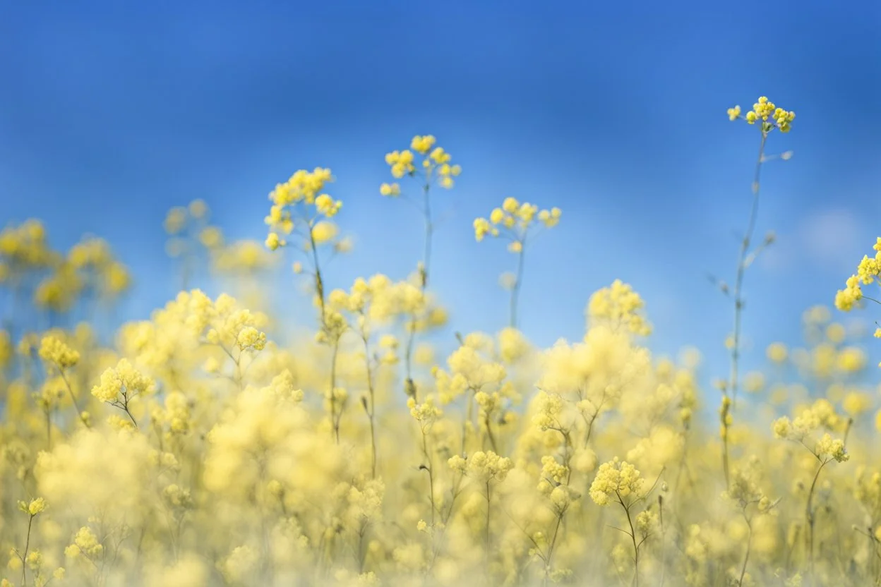 bottom is detailed canola, top is sky, photography,