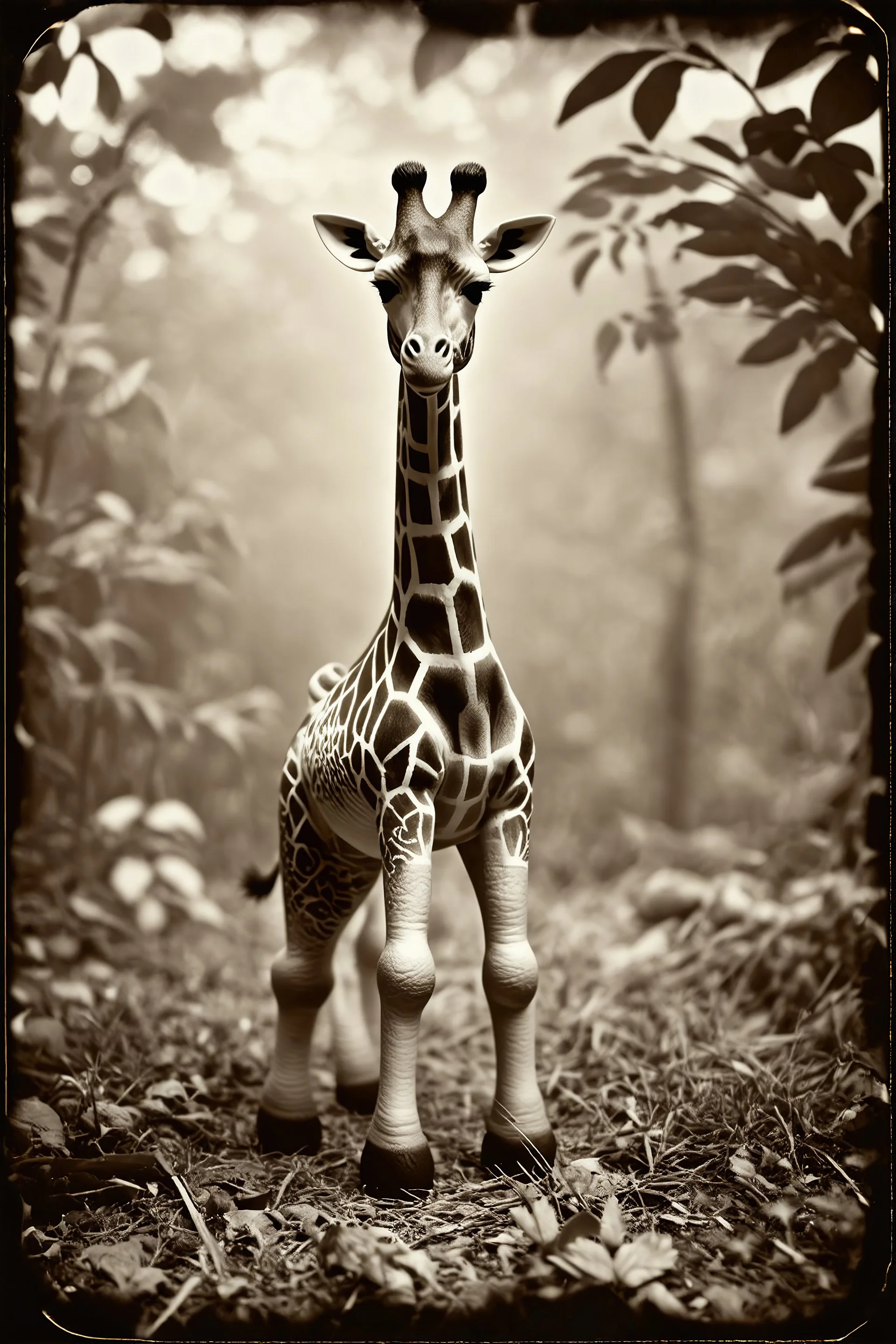 Jouet girafe dans la jungle , tintype
