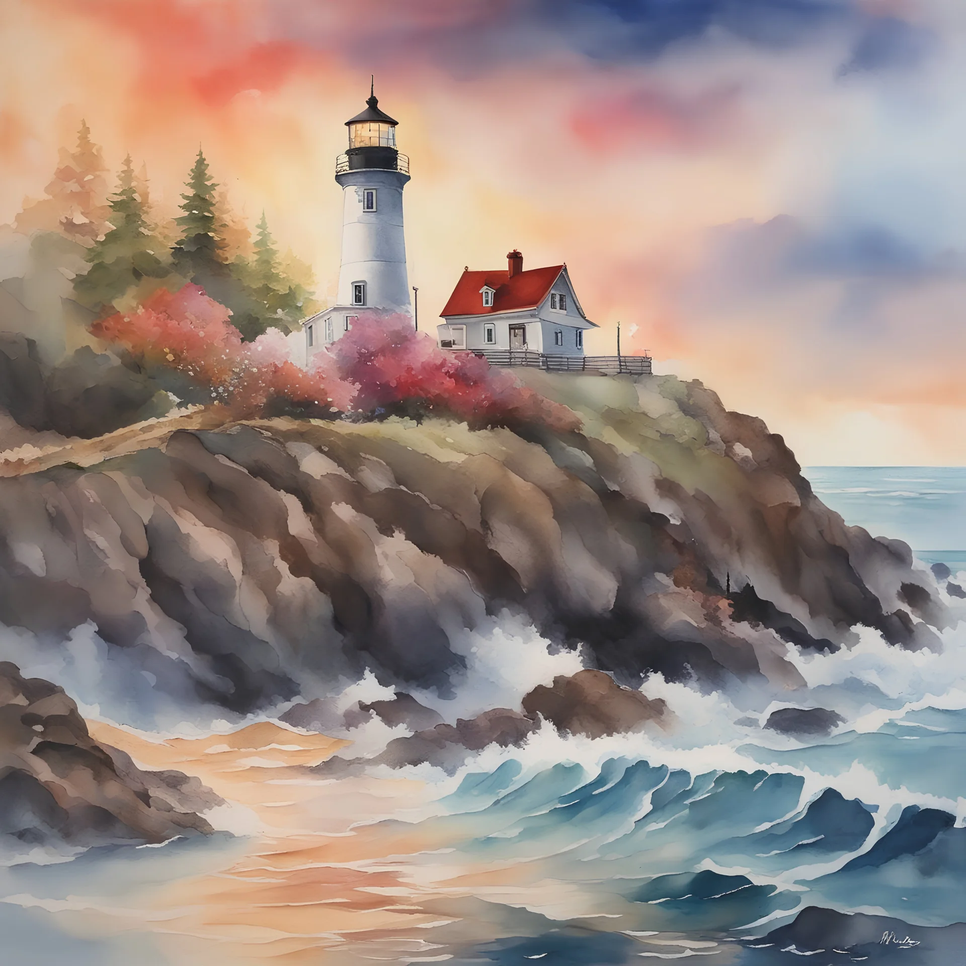 Beautiful lighthouse colorful watercolor art, amazing artwork, hyper detailed, ultra maximalist quality, 12k