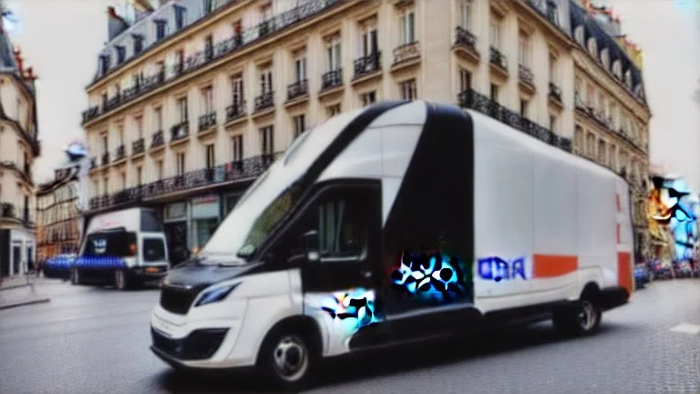 A police Tesla Cybertruck is chasing a Tesla 'Model S Plaid' at top speed, by the 'Sacre Coeur', in Paris. CINEMATIC. WIDE ANGLE LENS. PHOTO REAL.