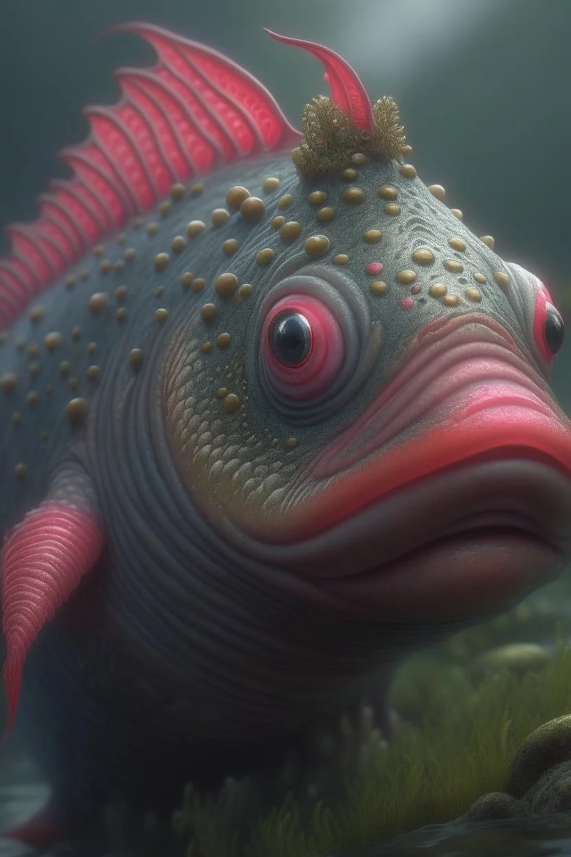 salmon creature , 3d 4k octane render, lifelike, photorealistic, artstation, illustration, smooth, sharp focus, ornate, intricate, complex, highly detailed, digital painting, smooth, art by tom bagshaw, akihiko yosh