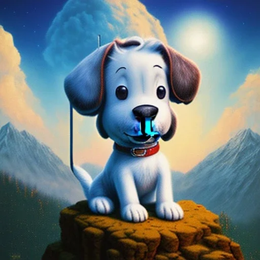 snoopy the dog, MOUNTAIN, STREAM, blue sky, clouds, hellow