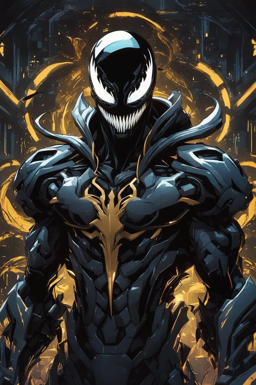 Venom mix with machine in solo leveling shadow artstyle, cyberpunk them, intricate details, highly detailed, high details machine, high details, detailed portrait, masterpiece,ultra detailed,best quality