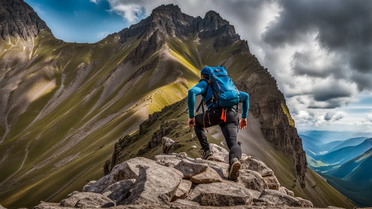 photo from a man falls down from a mountain with a backpack into the abyss, detalied, Professional photography, natural lighting, canon lens, shot on dslr 64 megapixels ,sharp focus