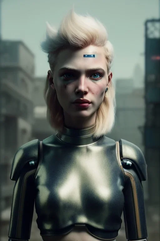 Beautiful portrait of blonde post-apocalypse cyborgs in a cyberpunk city, sci-fi fantasy style, 8k,dark