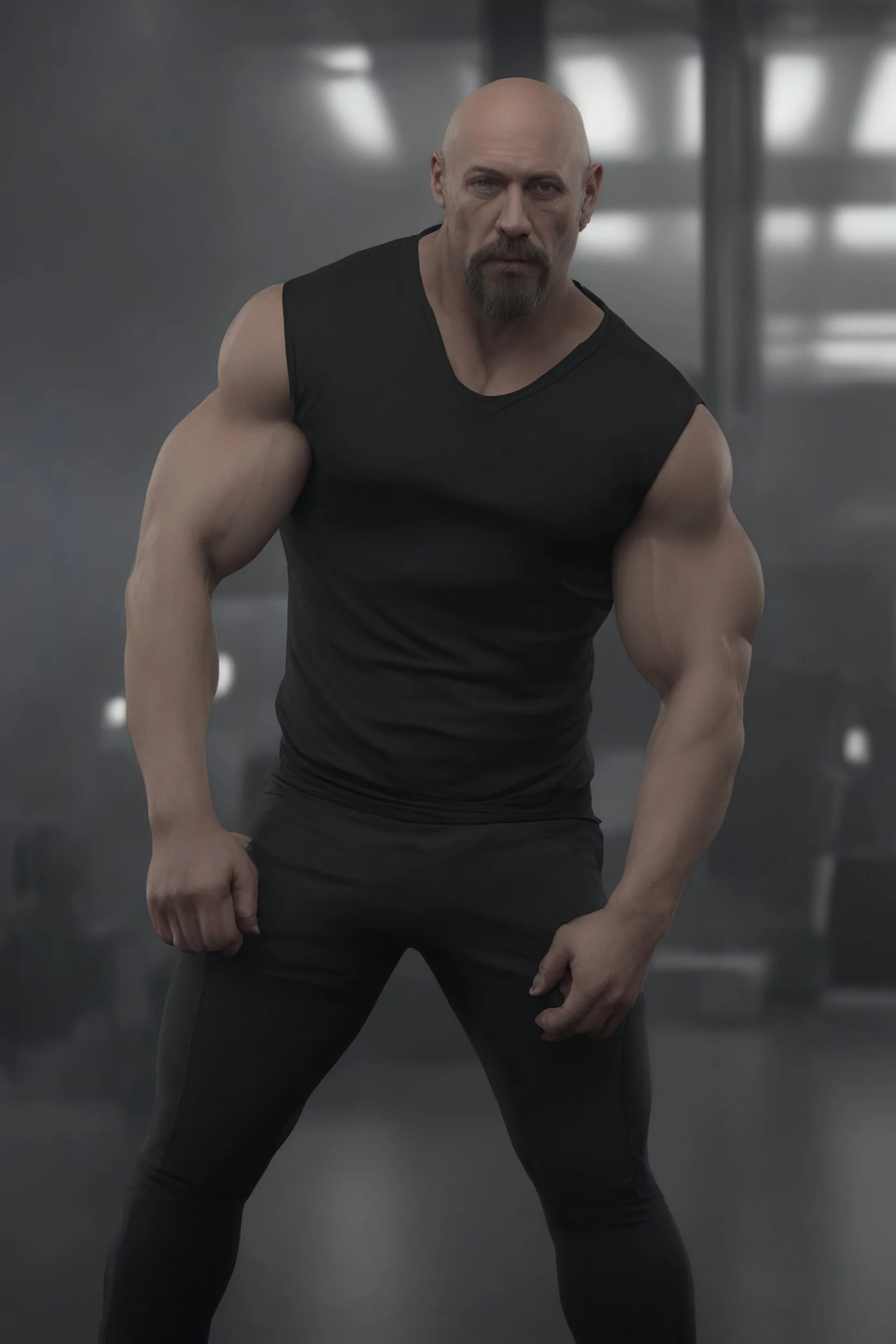 ProtoVision - Absolute Reality - Realism Engine XL - PhotoReal, What if Kat Dennings was an extremely muscular man with a goatee, wearing a black muscle shirt and Bermuda shorts, 4k, 8k, 32k UHD, Hyper realistic, extremely colorful, vibrant, photorealistic, realistic, sharp, highly detailed, professional quality, beautiful, awesome, majestic, superb, trending on artstation, pleasing, lovely, Cinematic, gorgeous,