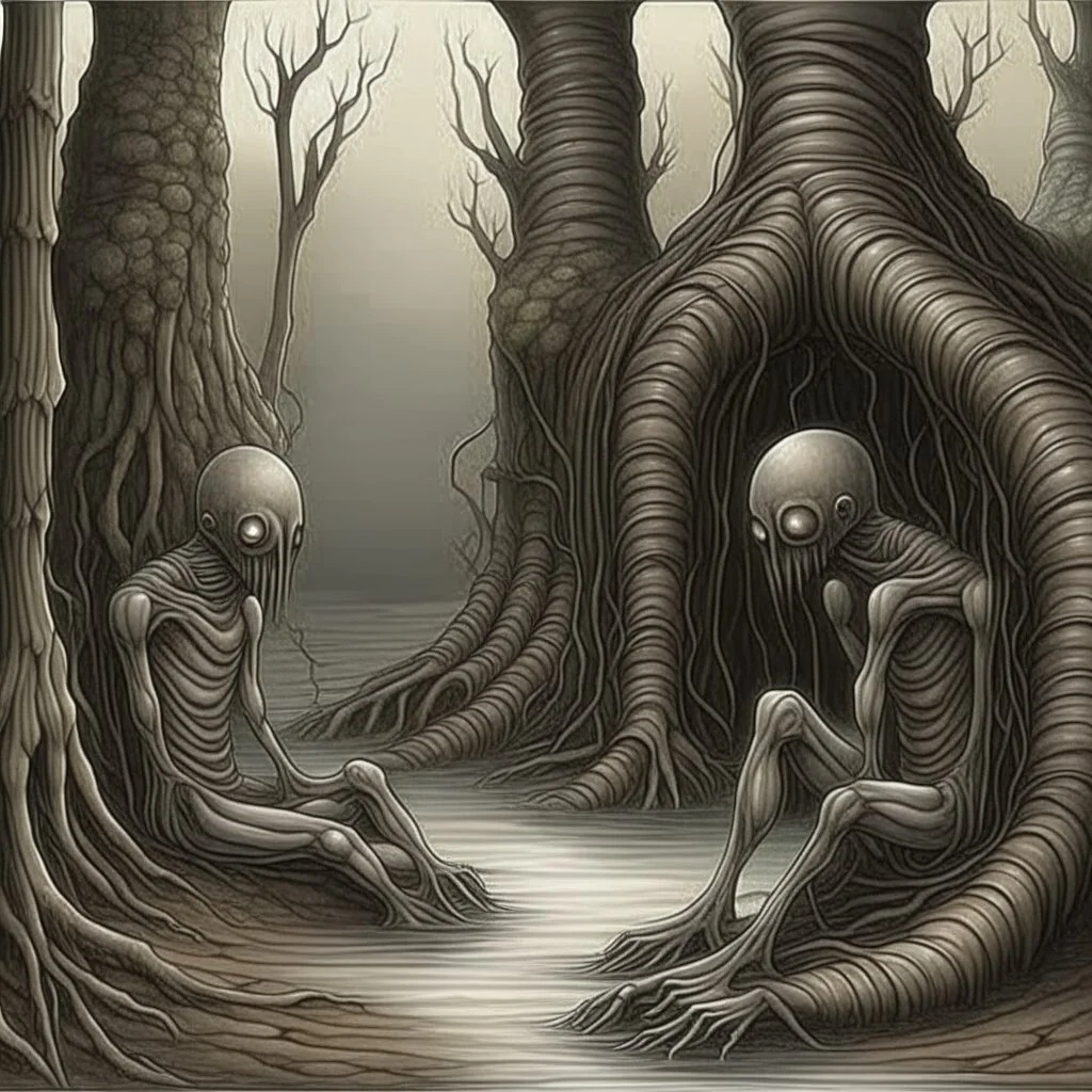 by Dariusz Klimczak, surreal abstract art, paranoid deep-seated fear of being watched, sinister midnight eulogies of anthropomorphical weirds, weirdcore, unsettling, asymmetric diagonal composition, sinister abstractions, surreal masterpiece, creepy, never before seen art of beyond, watercolor and ink