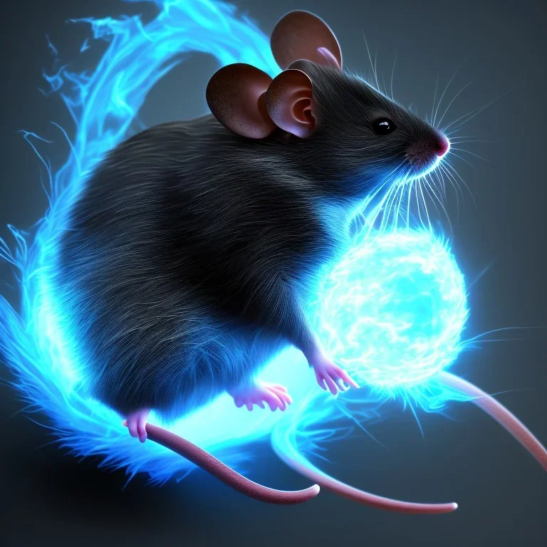 All Black Field mouse, cartoon, dark, high definition, ultra 8 k, volumetric lighting, blue fire,