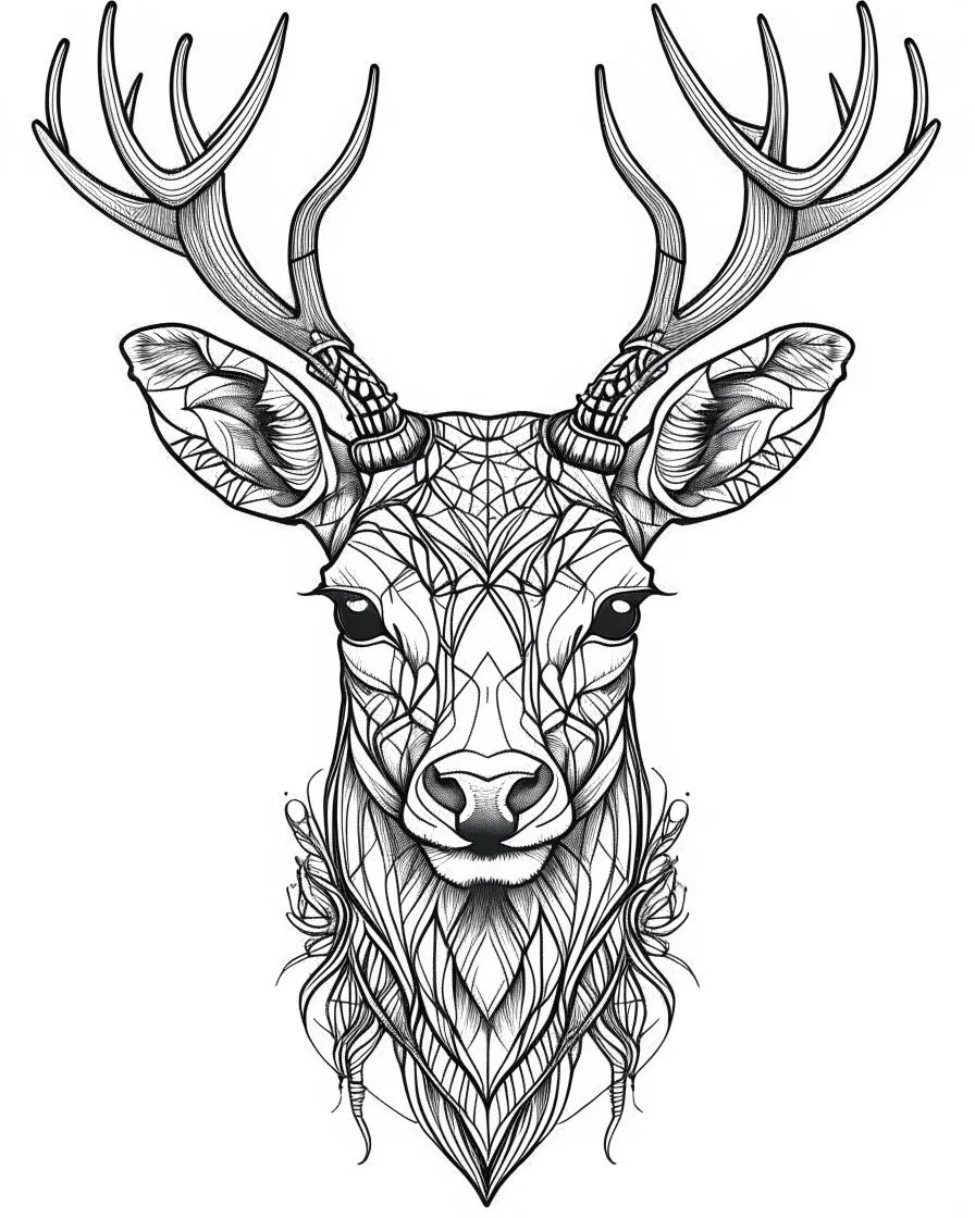realistic deer head tattoo idea, line ar...