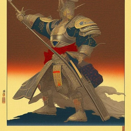 Ukiyo-e Style , Male Samuri in armour