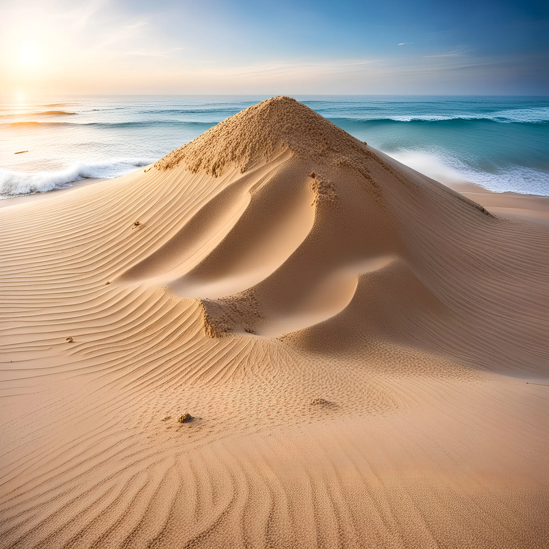 A giant pile of sand in an ocean