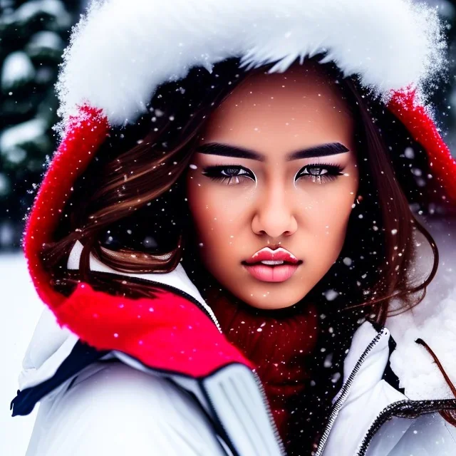 Crying girl, sad, expressive, emotive, frowning, furrowed eyebrows, pouting lips, African American, afro hair, looking out window, blizzard, snow, red sweater, delta sigma theta, drinking coffee, hazel colored eyes, sitting on case