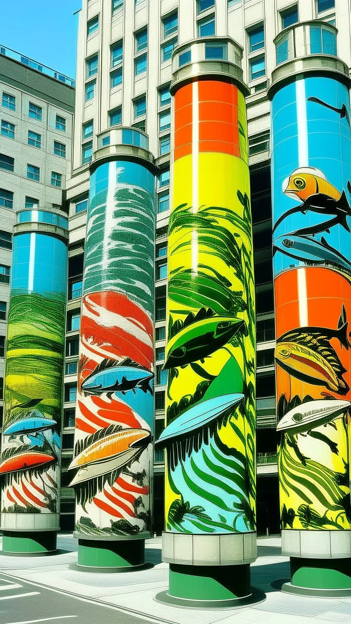 Towers filled with fish painted by Andy Warhol