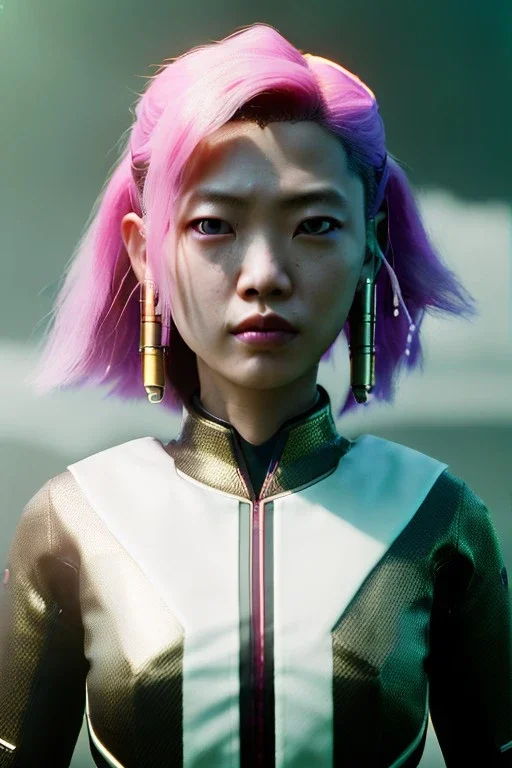 portrait, Asian cyborg woman, samurai warrior :: symmetry photography, cyberpunk style, pink hair :: black samurai army, katana, japanese traditional ornaments, pink, white, black, light iris :: cinematic, Ultra realistic, dark scene, soft color, highly detailed, unreal engine 5, RTX, ultra detail, 3d, finely drawn, high definition.