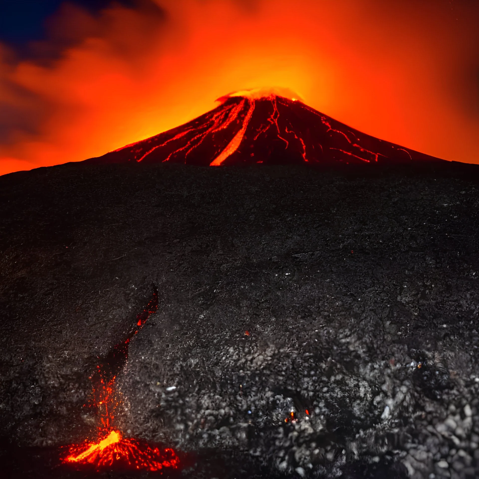 Volcano at night with pele