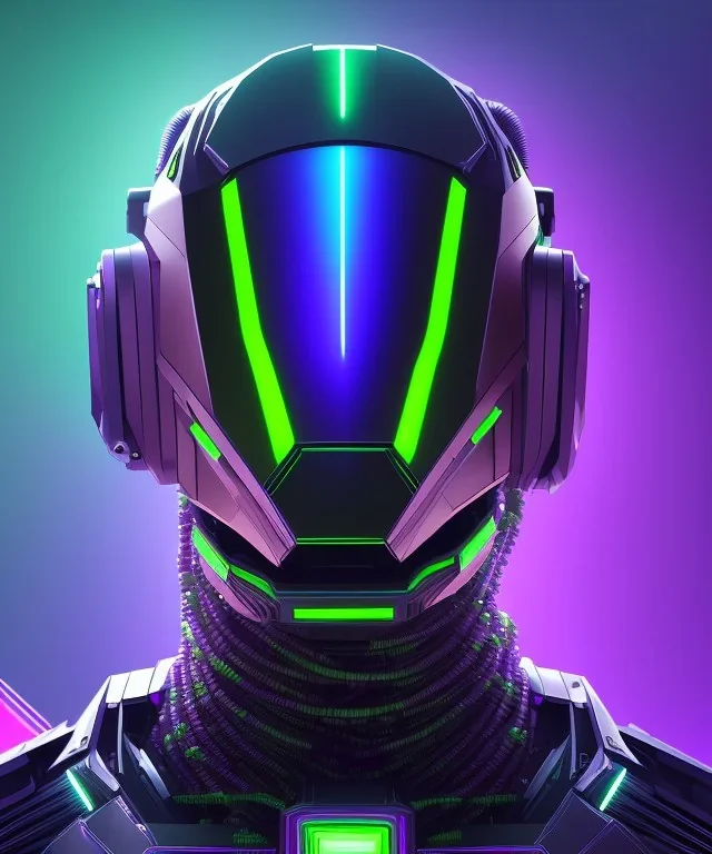 A sharp cyborg alien portrait,sci-fi style,purple and green neon colours,rasta long hair,8k.