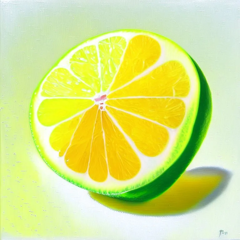 painting of a slice of citrus fruits, lime realistic, acrylic paint