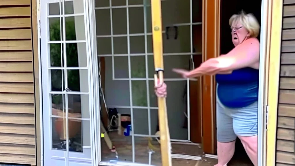 lady angry with door installer because the screen door is too big and won't fit in the framing