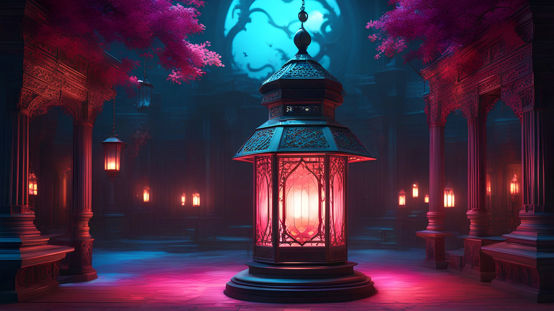 3D illustration of a colorful and colorful image of a lantern, in the style of 2d game art, mysterious backdrops, gothic realism, dark cyan and pink, disney animation, persian miniature, detailed world-building, smooth 3d digital art, exquisite thee-dimensional rendering, 4K, blender, c4d, octane render , disney style 3d light, Zbrush sculpt, high detail realistic cloth, concept art, Zbrush high detail, pinterest Creature Zbrush HD sculpt, neutral lighting, 8k detail