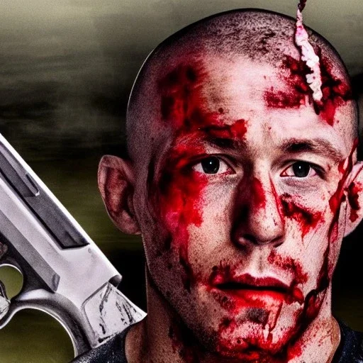 Georges st pierre with a shotgun in a zombie apocalypse context