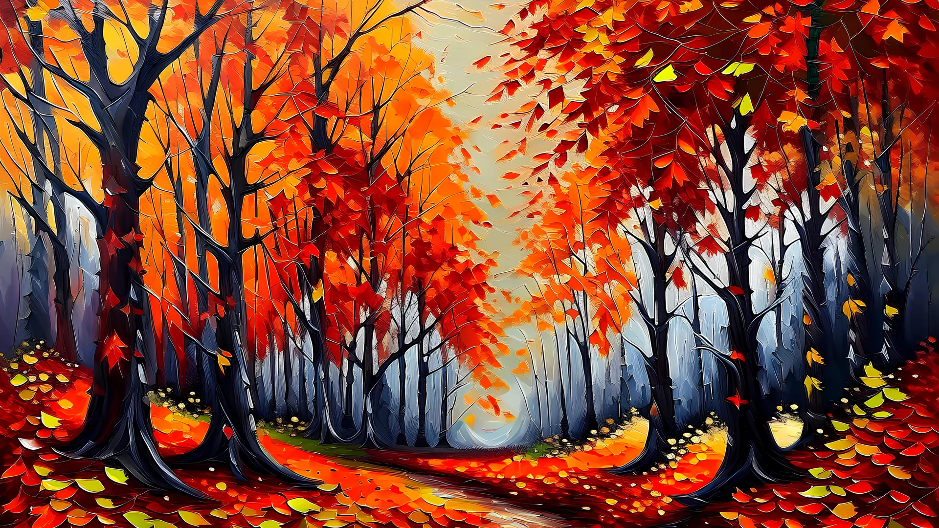 acrylic painted autumn forest