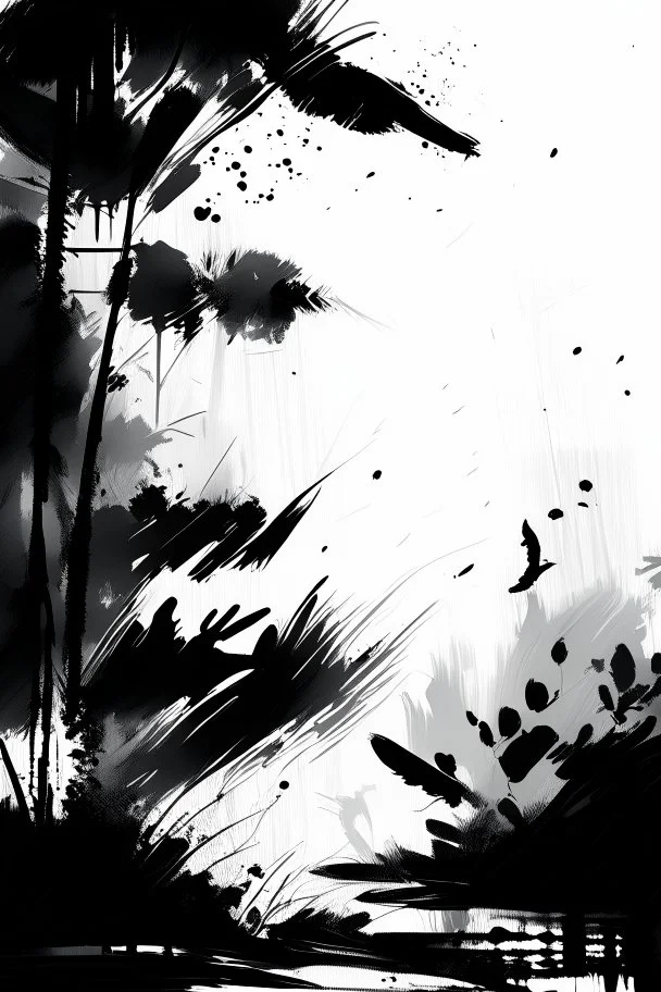 art background, nature scene brush strokes, black white