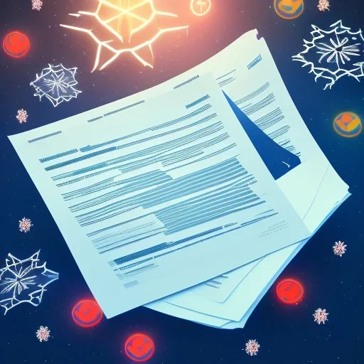 3D render of contract sheets flying, on a dark blue Christmas background, digital art, 4k