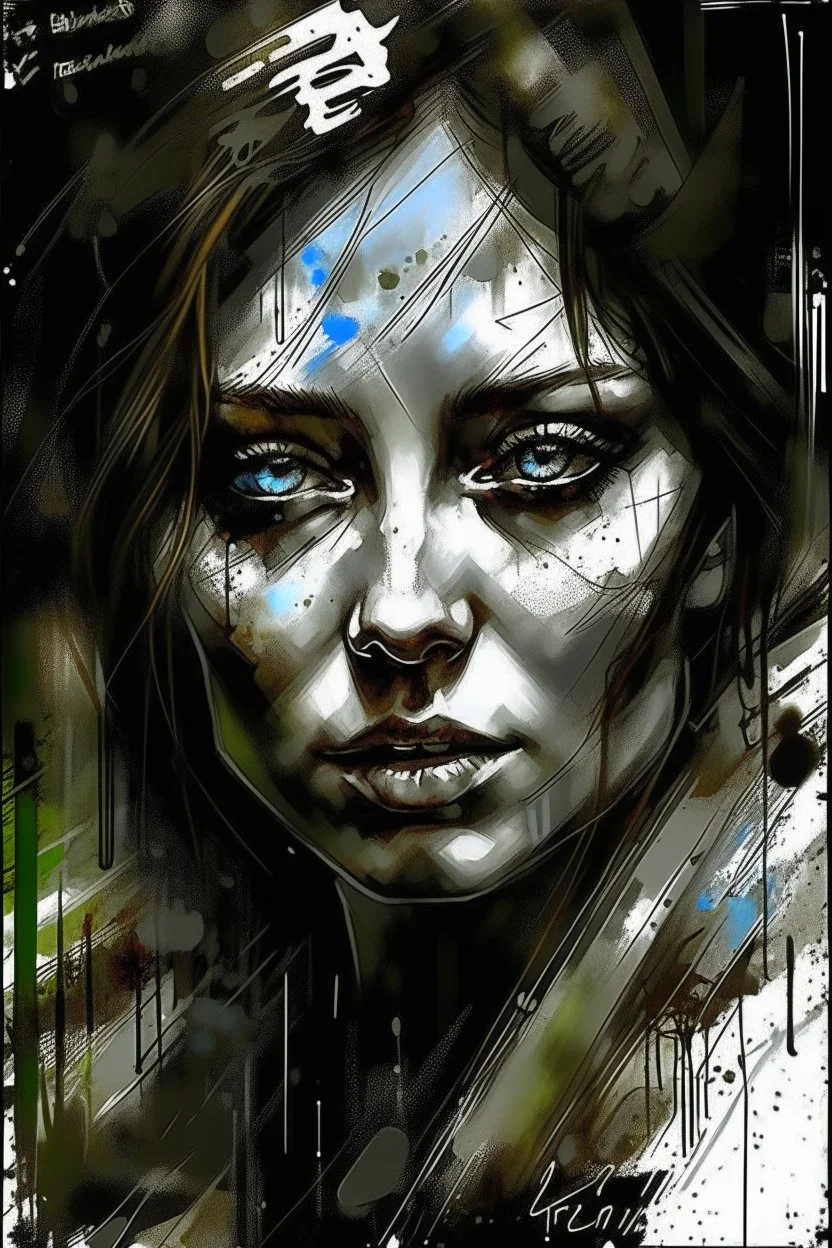 Portrait fineart of personage on slep face , by Dino Valls, by Russ mills, dramatic, background is an elusive drug hallucinatio with a translucent horizontal fine brushstroke of white covering her eyes, sketched strokes outline, Rhys Ifans as well subject with a translucent horizontal fine penstroke of white covering her eyes, sketched strokes outline lineart her figure as well