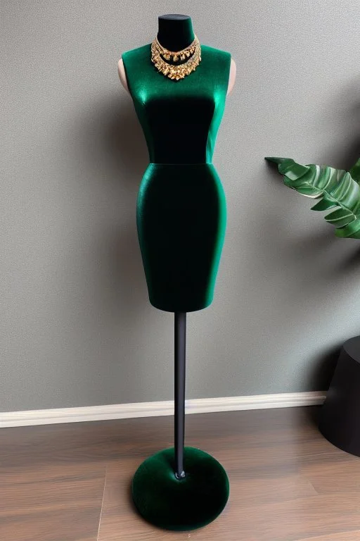 dark green velvet Necklace Mannequin Stand on a luxury table