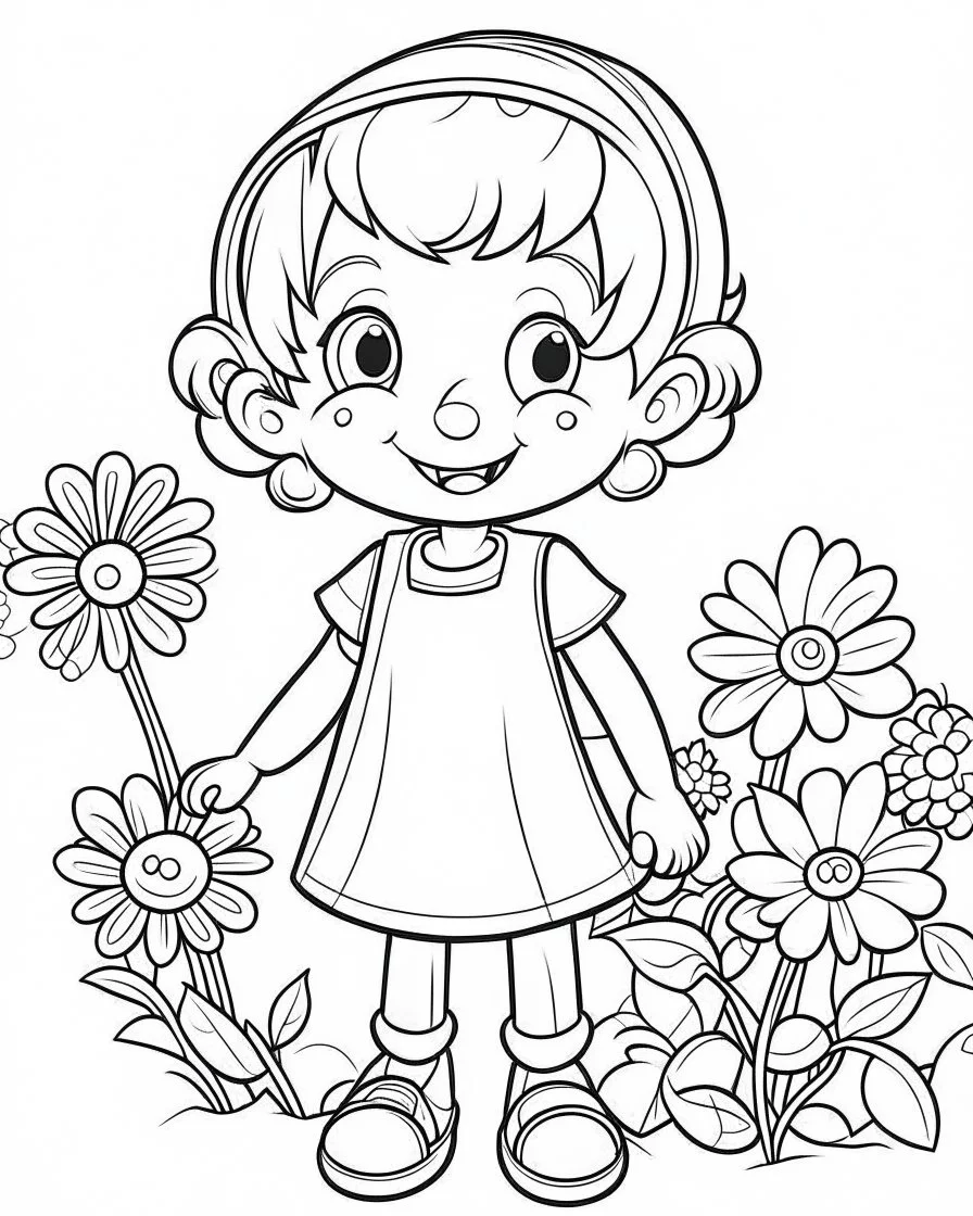 play cartoons coloring pages , no black color, no no flower, b/w outline art for kids coloring book page, Kids coloring pages, full white, kids style, white background, whole body, Sketch style, full body (((((white background))))), only use the outline., cartoon style, line art, coloring book, clean line art, white background, Sketch style