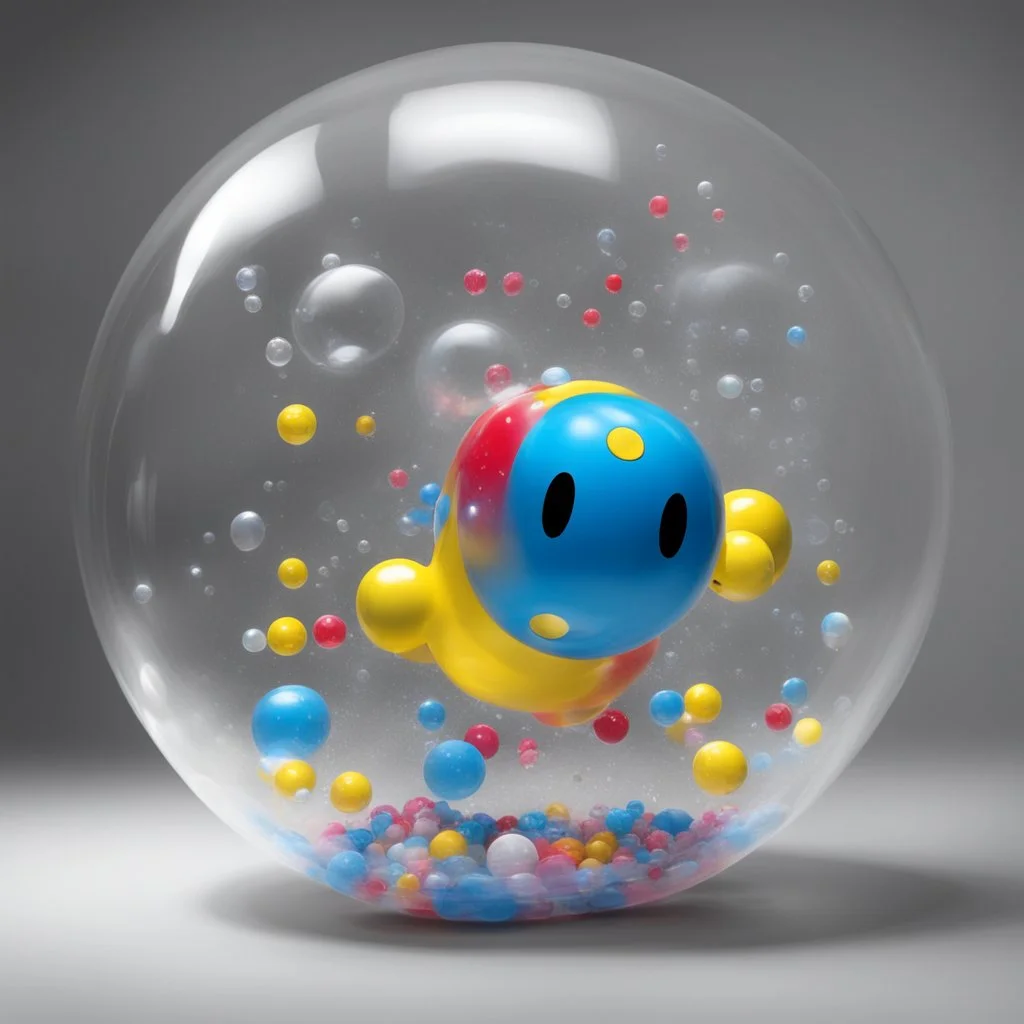 pac-man as a bubble art object in the style of jeff koons