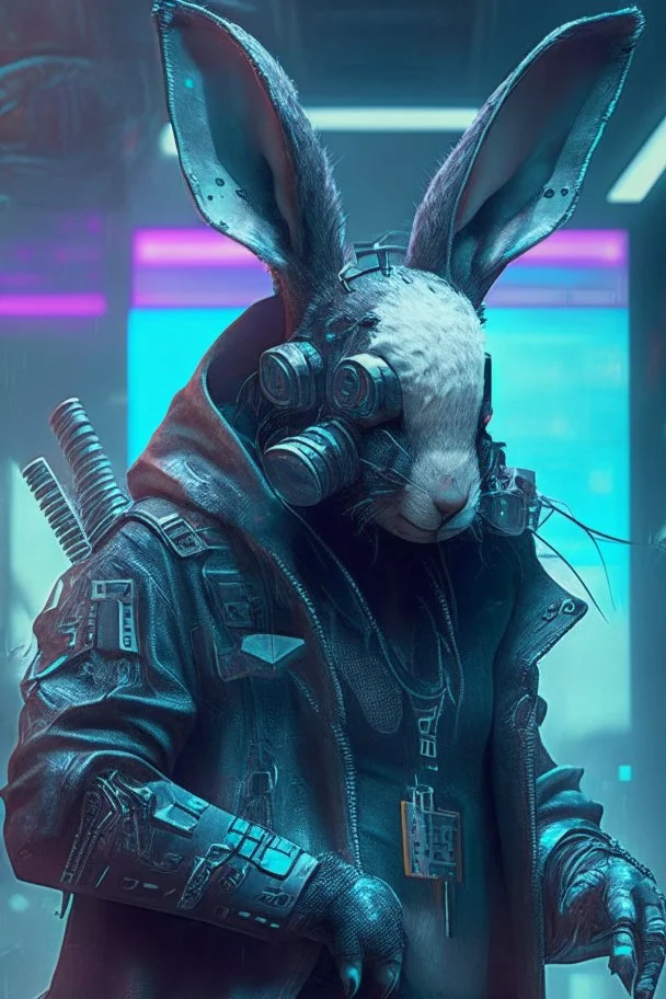 cyber punk hacker rabbit watch dogs style humanoid