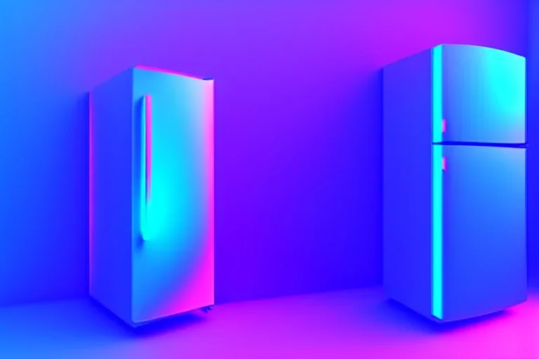 Interior of refrigerator, blue neon lights, high definition, 3D, Blender