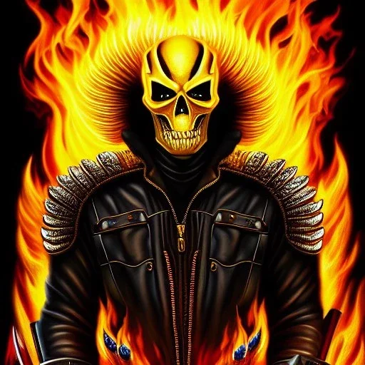 ultra detailed fullbody portrait of Ghost Rider Riding His Fire Motorcycle , extremely detailed digital painting, intrincate, extremely detailed smiling face,crystal clear Big Green eyes, in the style of Robert E Howard , mystical colors , perfectly centered image, perfect composition, rim light, beautiful lighting,8k, stunning scene, raytracing