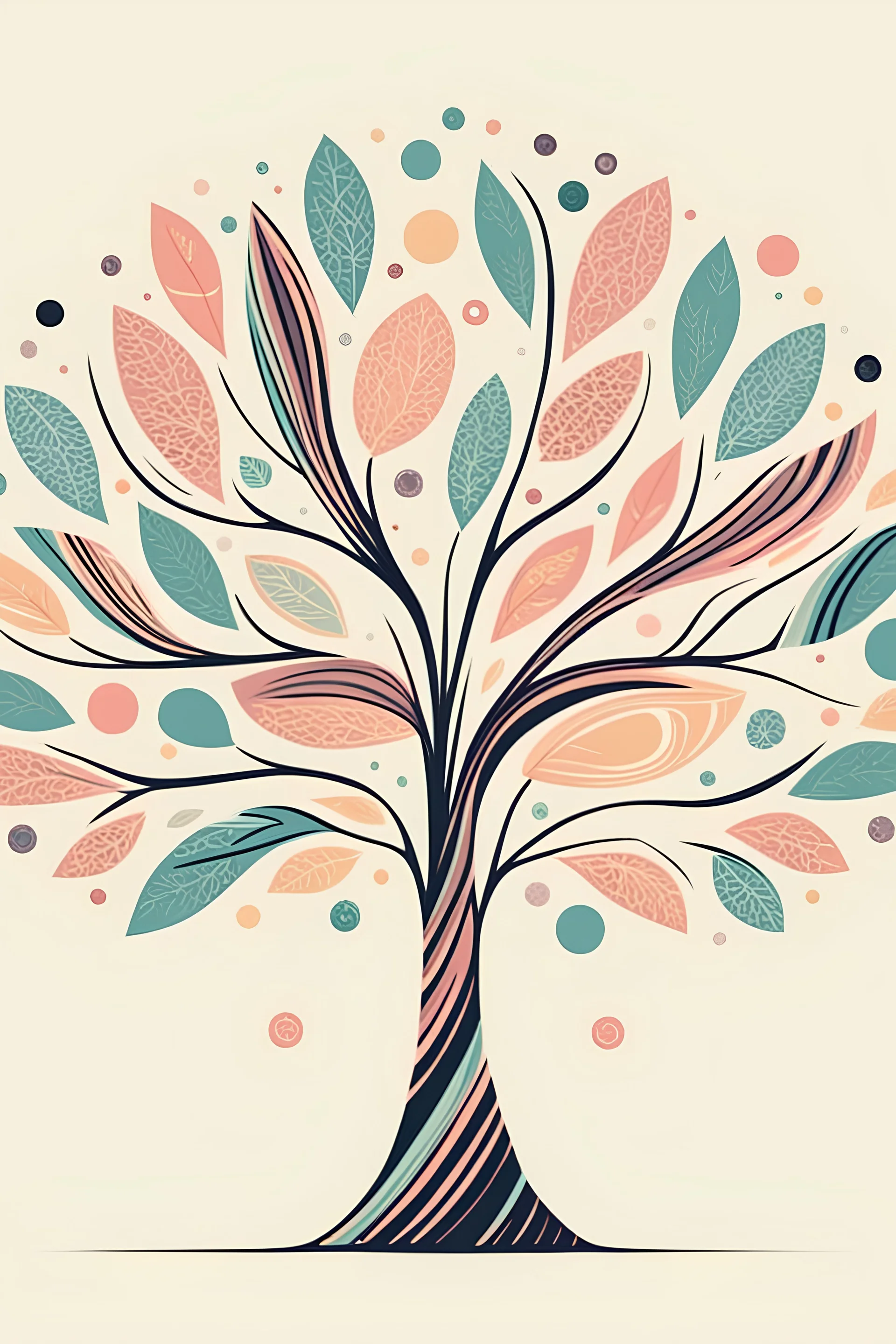 Stylized tree with a pinstripe trunk and pastel spotted leaves