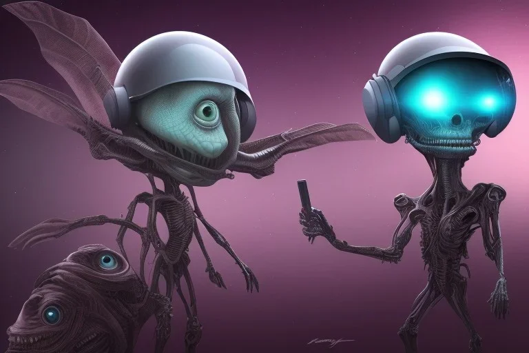 2 aliens . one is watching television & one is on the phone