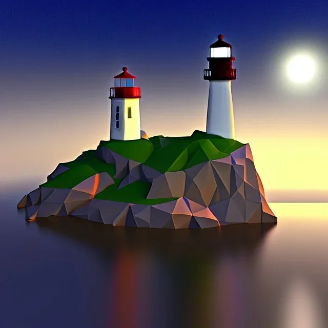 low poly scenery lighthouse bay by night