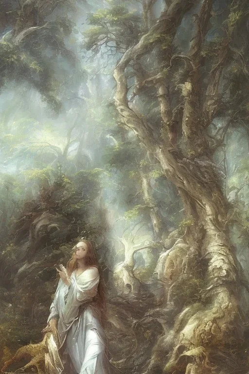 angel esoteric forest heaven oil painting