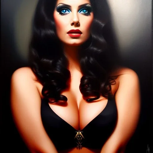 portrait of beautiful busty Julie from heavy metal fakk 2 painting by Brom , oil on canvas, cinematic composition, extreme detail,fit full head inside picture,8k