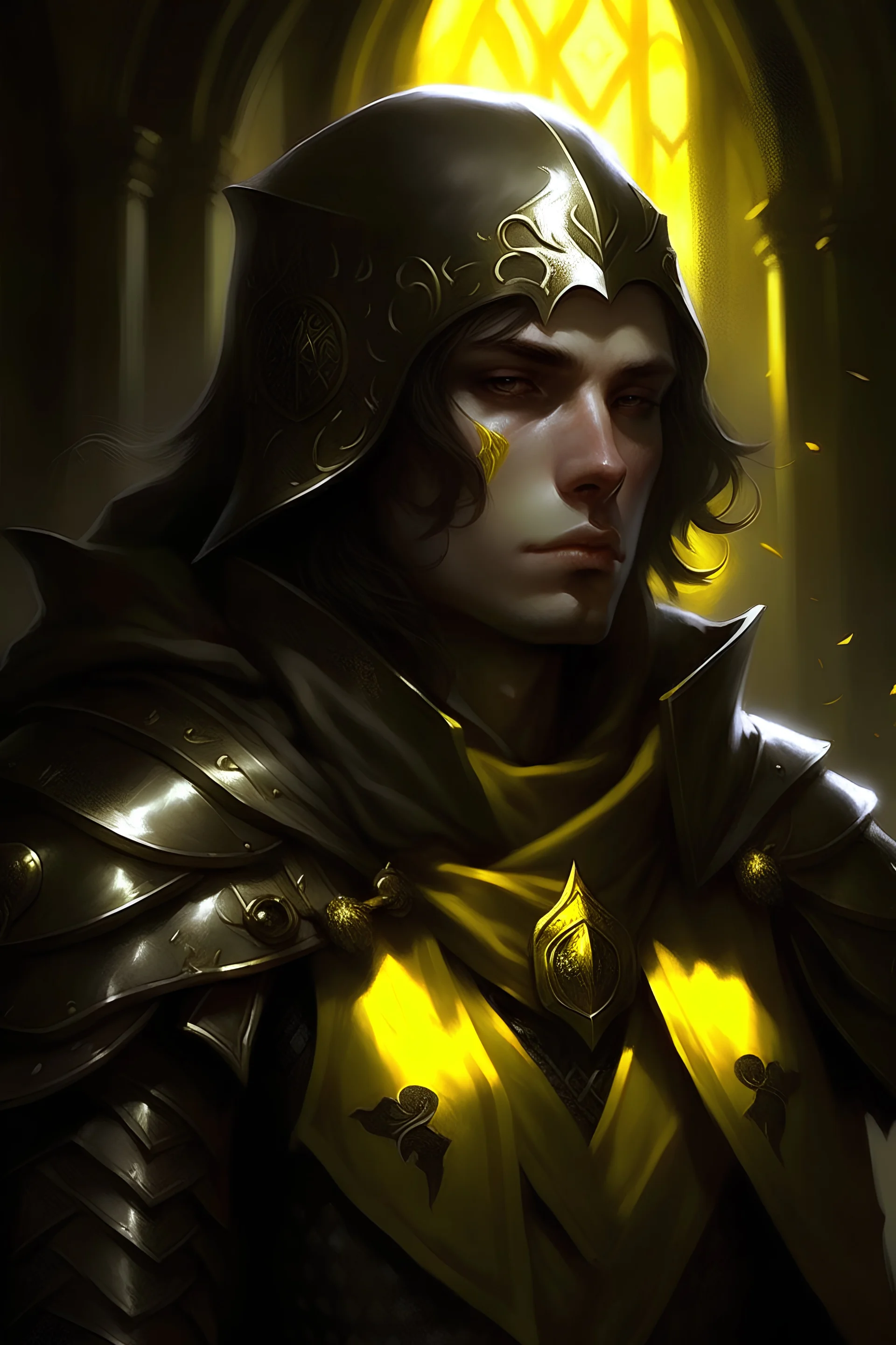 The holy knight, art, male, yellow eyes